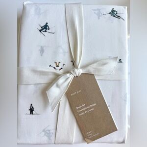 West Elm Cotton 200 Thread Count Percale Skiers Queen Sheet Set, NWT Retail $139